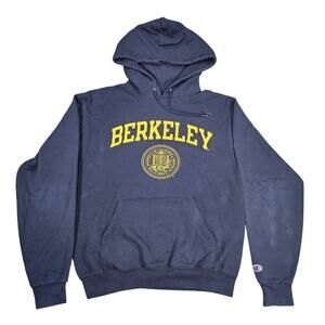 CHAMPION ECO FLEECE BERKELEY HOODIE SWEATSHIRT – MEN’S SMALL – NAVY/ YELLOW LOGO